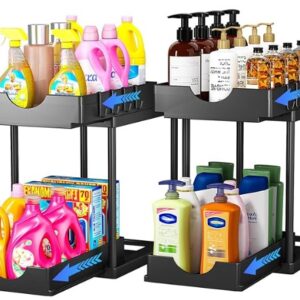 Under Sink Organizer with Hooks, Black, Bathroom, Kitchen Cabinet